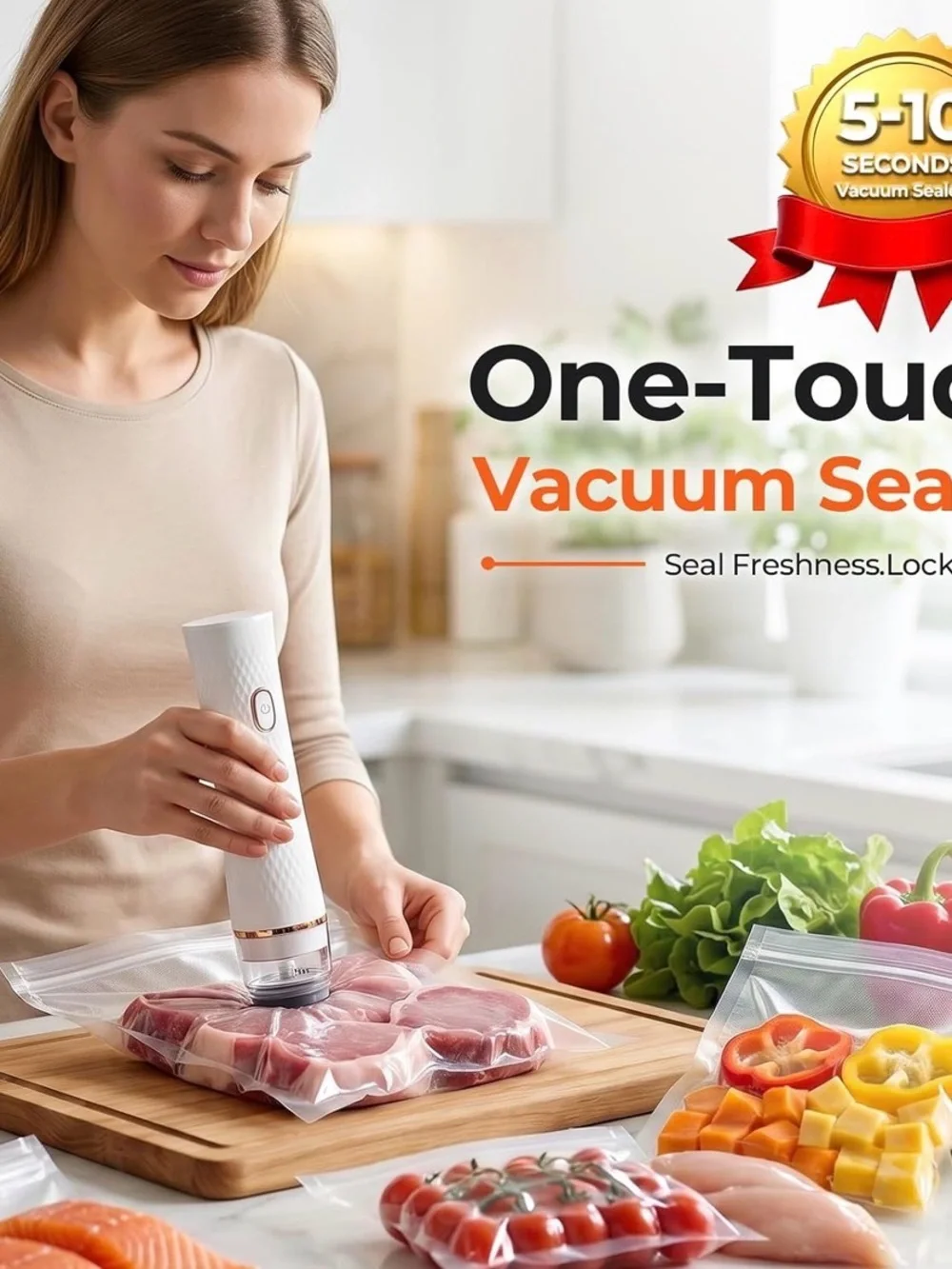 Handheld Vacuum Sealer for Food with 30 Reusable Vacuum Sealer Bags Compact Port
